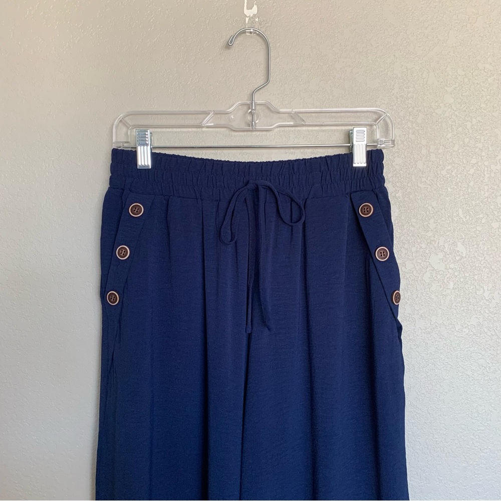Cupshe Navy Blue Wide Leg Pull-On Sailor Pants Size Medium NWT Beach Vacation - Picture 5 of 16